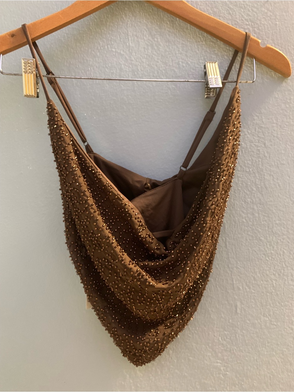 Windsor Brown Beaded Cowl Neck Crop Camisole